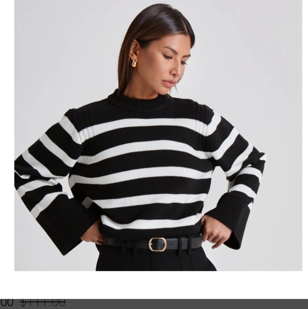 WAT THE BRAND THE ULTIMATE STRIPE KNITTED CREWNECK - BLACK / WHITE Size Small